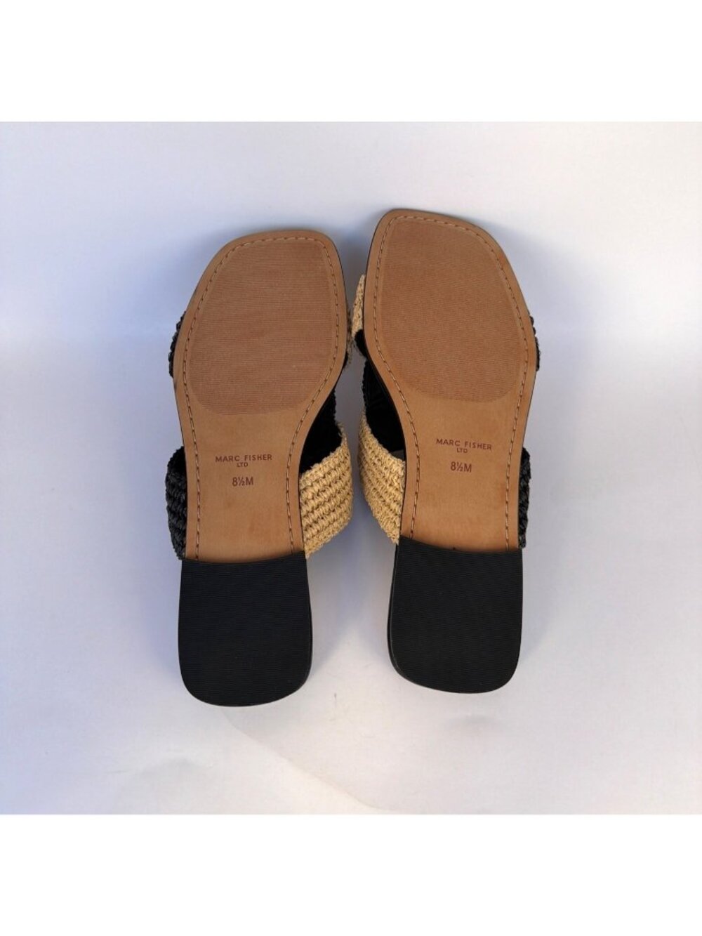 Marc Fisher Navie Slip-On Sandals Raffia Black Natural Slides Size 8.5 - Picture 7 of 12